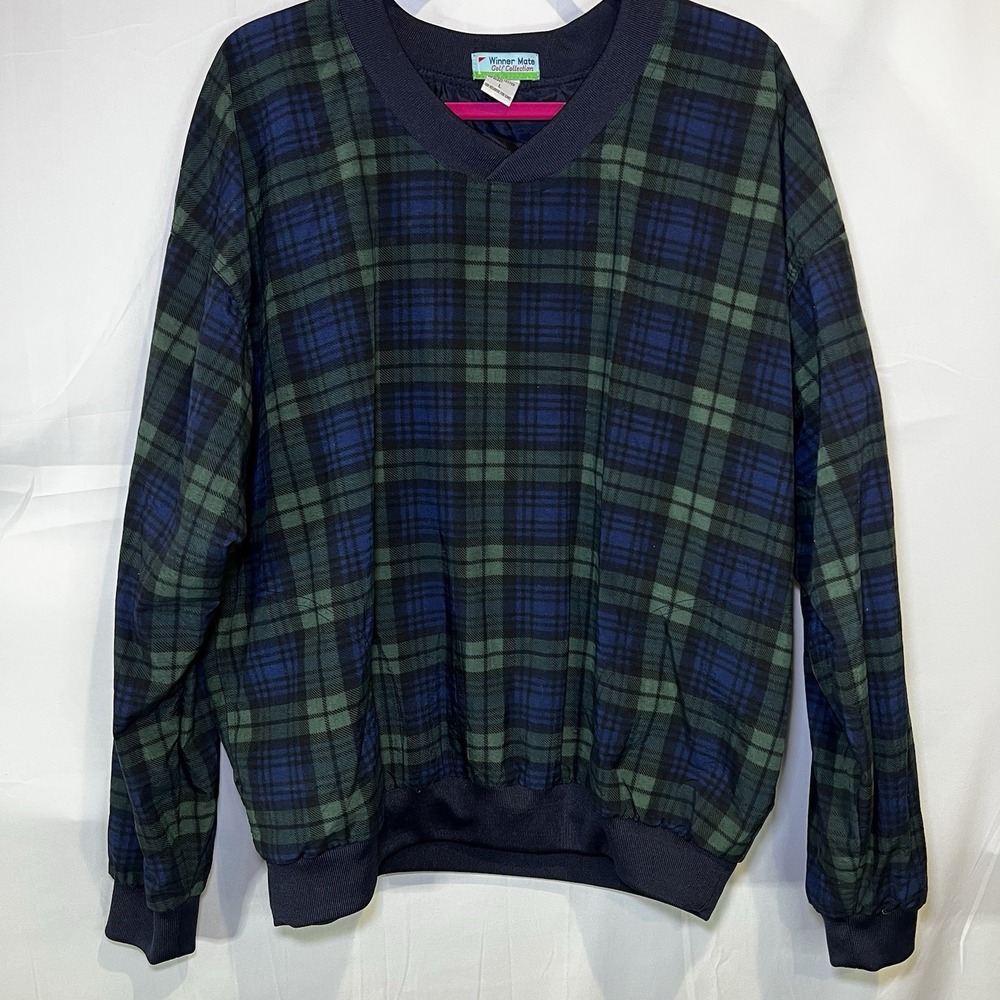 Vintage Golf Windbreaker Jacket Mens Large Blue Blackwatch Plaid 90s Winner Mate